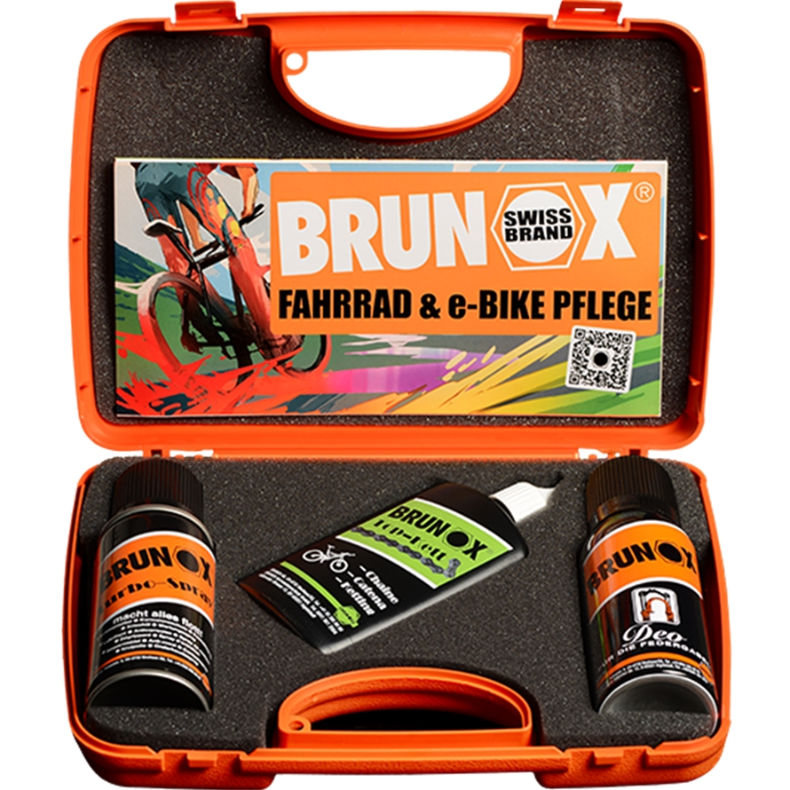 Brunox Fahrradpflege-Box Inhalt: Deo für die Federgabel 100mlBrunox Turbo-Spray 100mlBrunox Top-Kett Öl 100ml